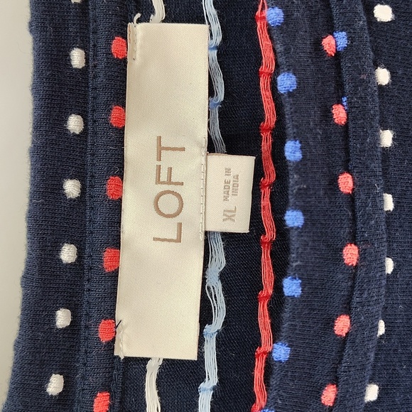 LOFT Pullover Dress Size XL Red White And Blue Swiss Dot With Belt Ruffle Hem - Picture 6 of 9